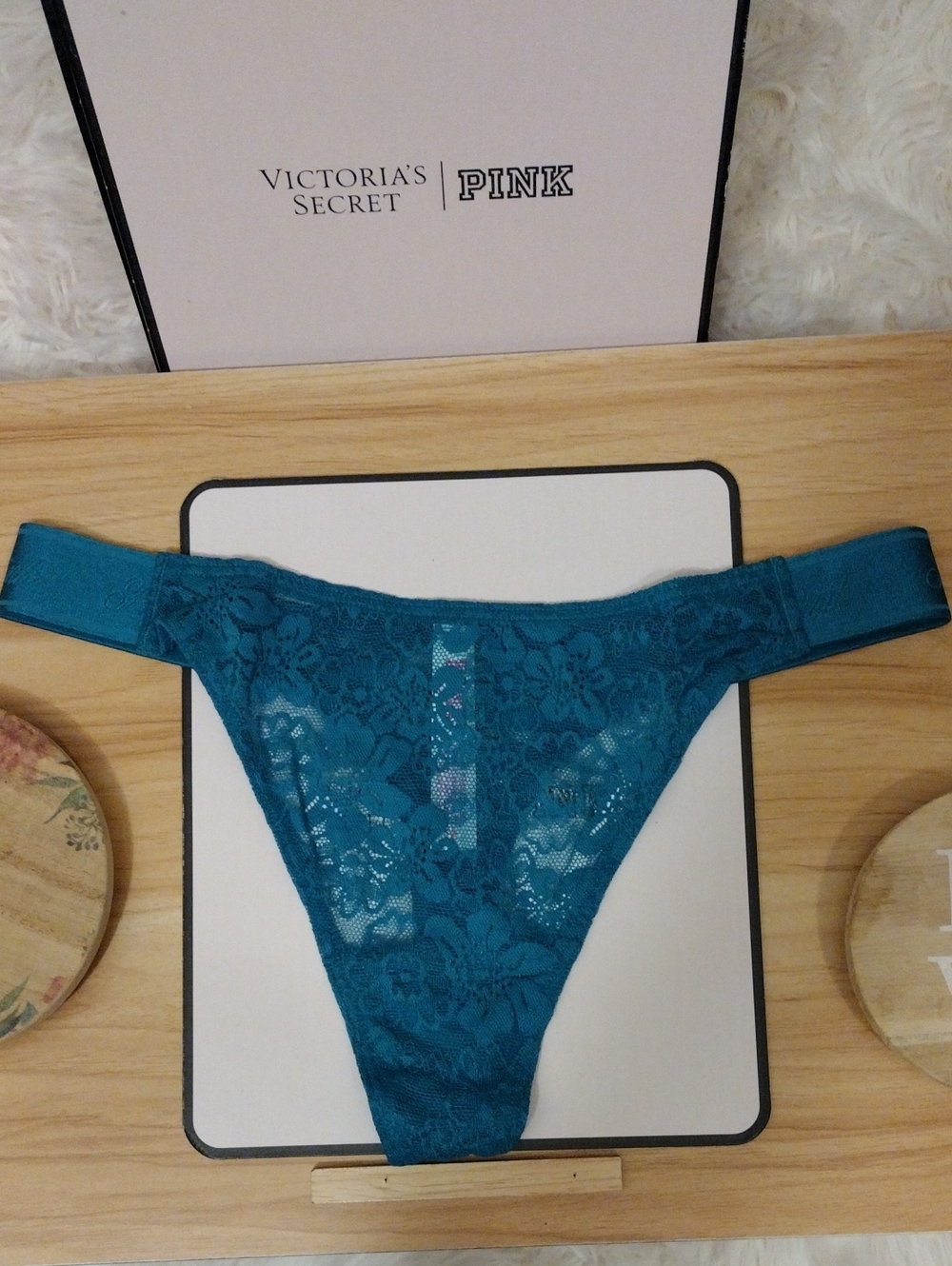 Victoria's Secret PINK Teal Lace Thong Small NWOT